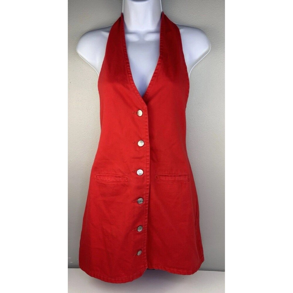 beginning boutique Corbin Red Denim halter Neck mini dress Size XS Or 2 NWT - Picture 3 of 10